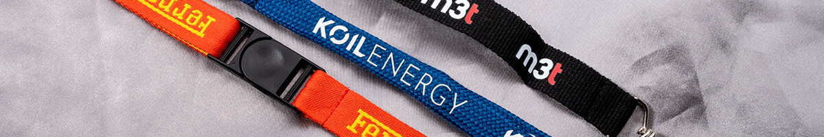 Corporate lanyards printed with three different company logos
