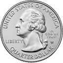 US quarter shown at the same scale as the pin